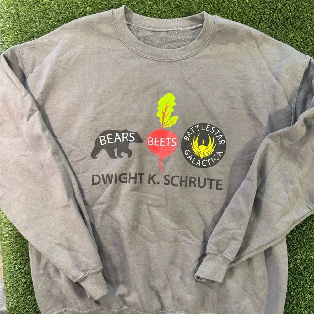 Dwight K. Schrute Bears Beets Battlestar Galactica Gray Crewneck Sweatshirt